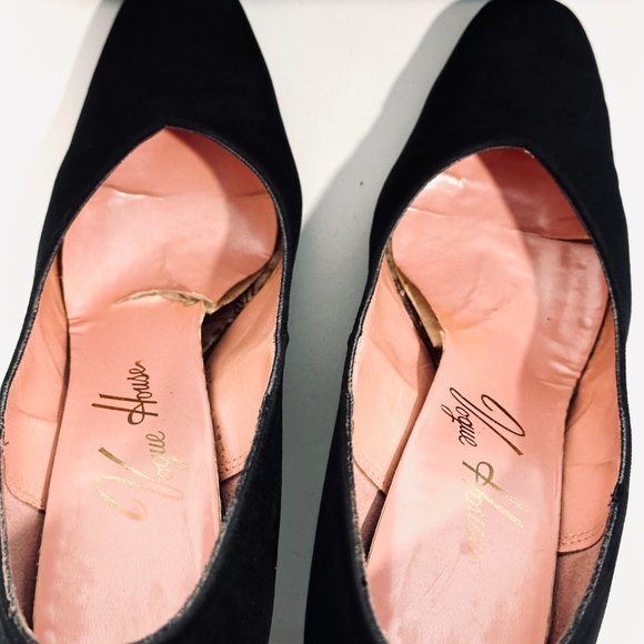 Vintage 50s VOGUE HOUSE Heels Pumps Shoe Black Textured Fabric with Box Sz 8.5 N - Picture 12 of 13